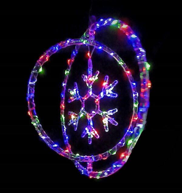 OZDOBA OKIENNA WITRAŻ GWIAZDA ŚNIEŻYNKA W KOLE LED Multikolor 3D