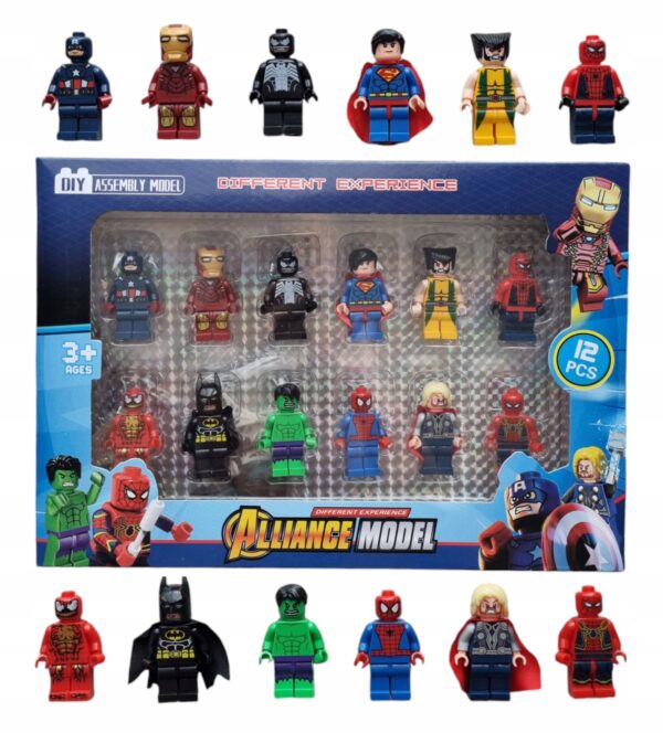 12 FIGUREK Z KLOCKÓW LUDZIKI SUPERBOHATEROWIE IRON MAN WOLVERINE HULK THOR