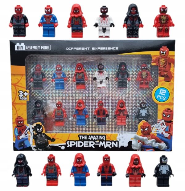 FIGURKI Z KLOCKÓW 12 LUDZIKI SUPERBOHATEROWIE SPIDERMAN VENOM + AKCESORIA