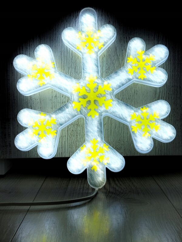 ŚNIEŻYNKA NEON LED 30 CM PŁATEK ŚNIEG ZIMNO BIAŁA + ŻÓŁTA LED