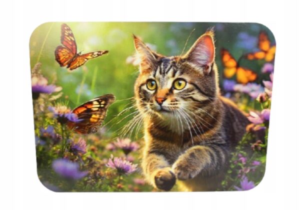 PODKŁADKA NA STÓŁ Mata stołowa 40x30 cm KOT Z MOTYLAMI NA ŁĄCE
