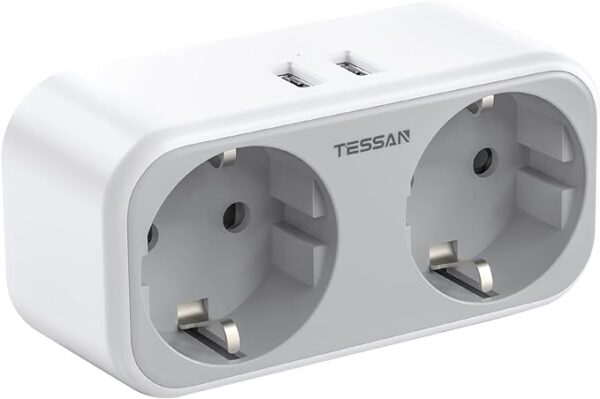 Adapter podróżny przejściówka wtyczka UK do EU plus 2 gniazda USB biały