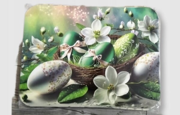 PODKŁADKA NA STÓŁ Mata stołowa 40x30 cm ZIELONE BIAŁE PISANKI W GNIAZDKU