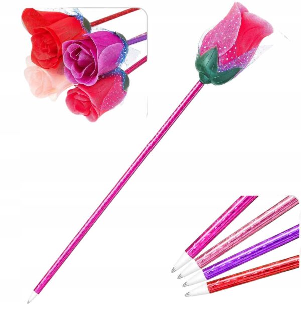 Długopis niebieski wkład z różą 28 cm