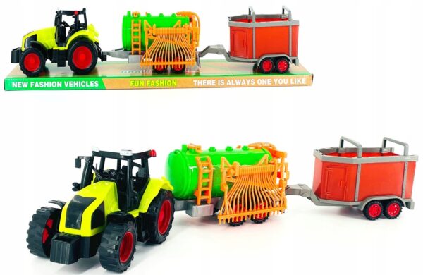 Traktor + dwie przyczepy Gospodarstwo POJAZD ROLNICZY Maszyna Farma Zabawka