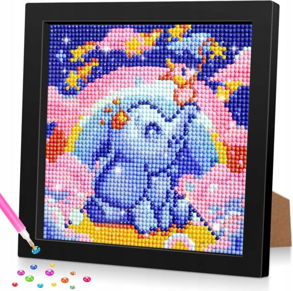 Haft diamentowy 5D dla dzieci malowanie diamentami z ramką słoń 18x18 cm