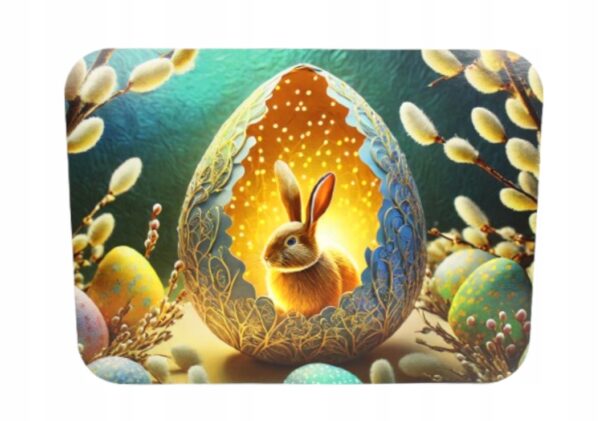 PODKŁADKA NA STÓŁ Mata stołowa 40x30 cm ZAJĄC W BAJKOWEJ SKORUPCE Z BAZIAMI