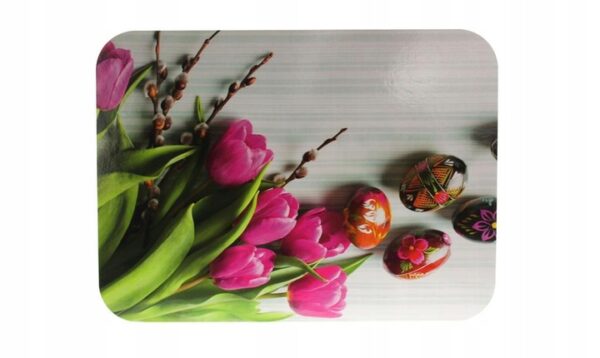 PODKŁADKA NA STÓŁ Mata stołowa 40x30 cm KOLOROWE PISANKI TULIPANY Z BAZIAMI
