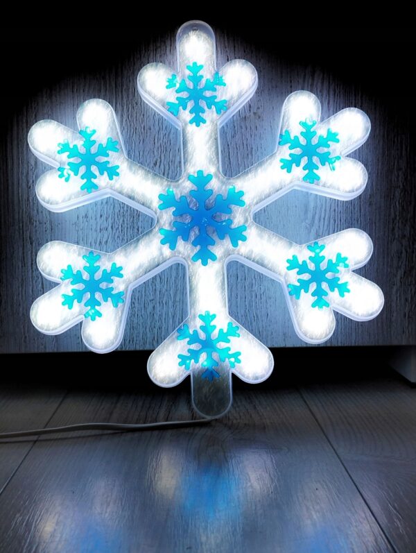 ŚNIEŻYNKA NEON LED 30 CM PŁATEK ŚNIEG ZIMNO BIAŁA + NIEBIESKI LED