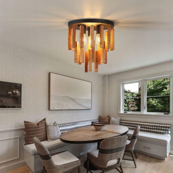 Lampa sufitowa rustykalna żyrandol w stylu vintage z litego drewna dębu E27